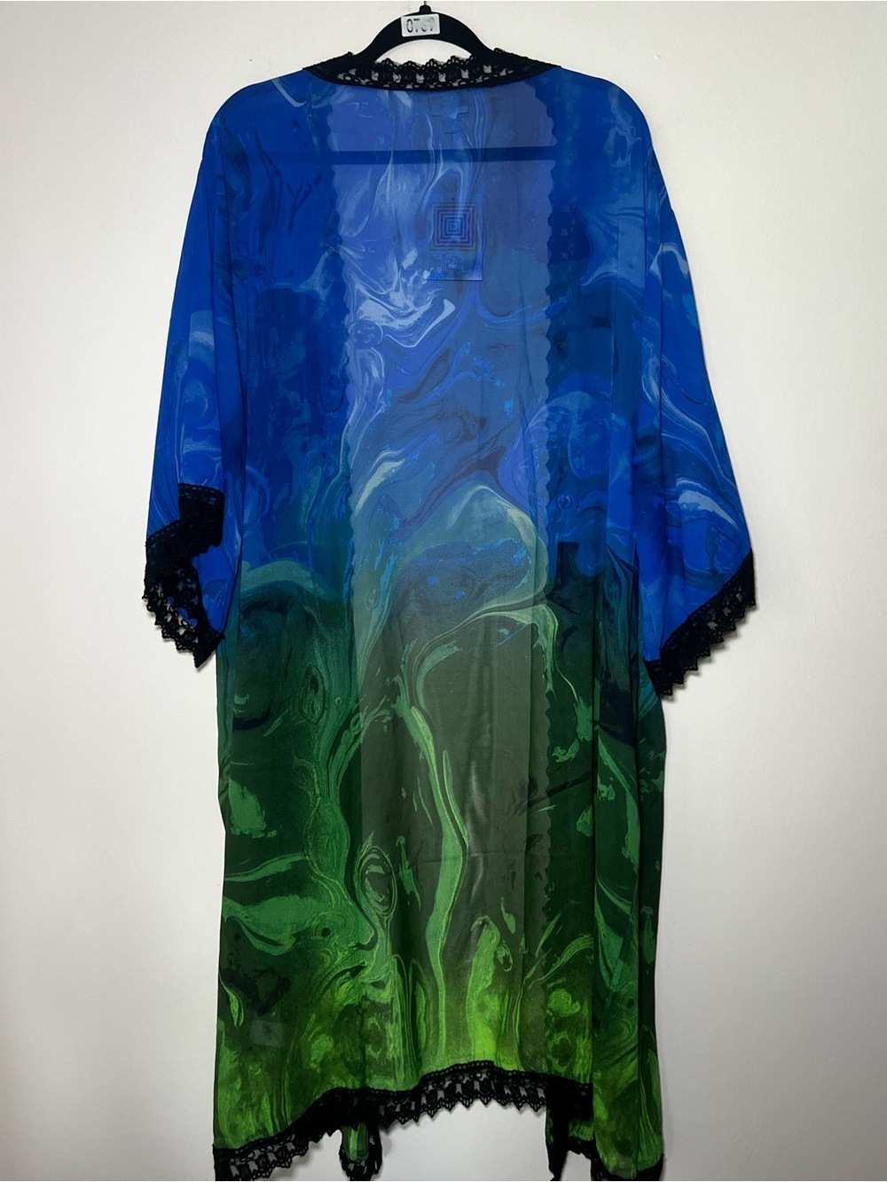 LuLaRoe Chloe Blue and Green Marble Bohemian Overlay - Picture 4 of 5